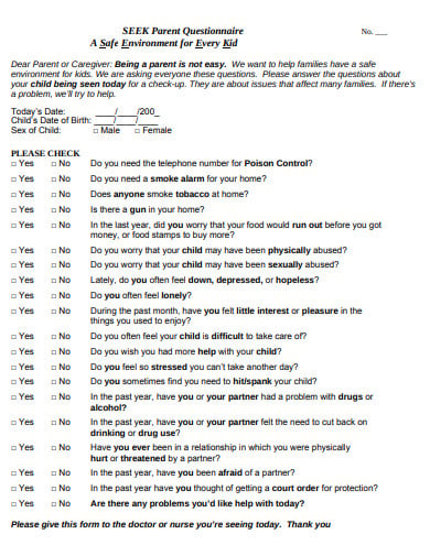 environment parent questionnaire
