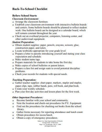 environment school checklist