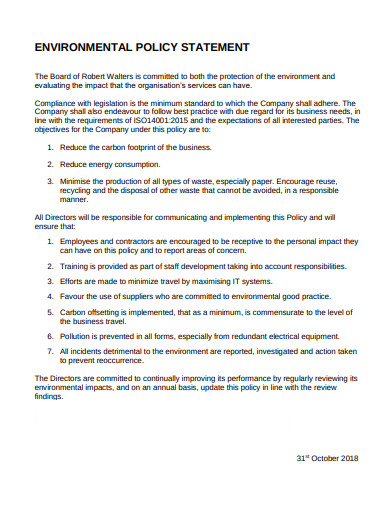 environmental policy statement template