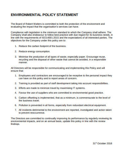 20  Environmental Policy Statement Templates in PDF DOC