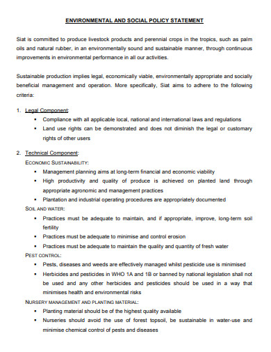 20 Environmental Policy Statement Templates In PDF DOC