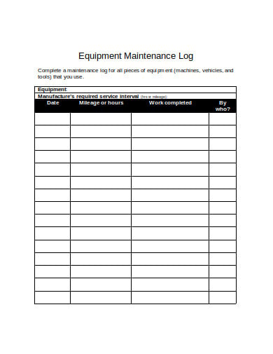 equipment maintenance log in doc