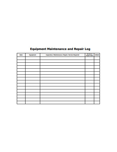 equipment maintenance and repair log template