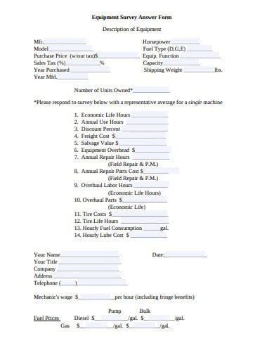 equipment survey answer form
