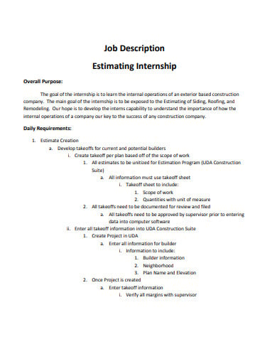 estimating-internship-job-description