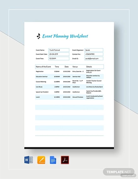 event planning worksheet template
