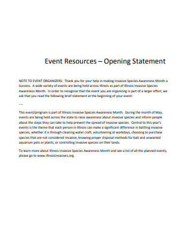 event resources opening statement