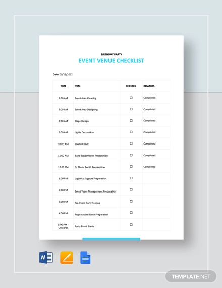 Venue Checklist Template - 9+ Free Word, PDF Documents Download