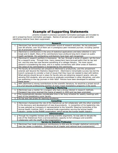 example of supportring statement