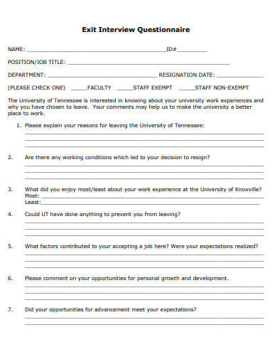 exit interview questionnaire format