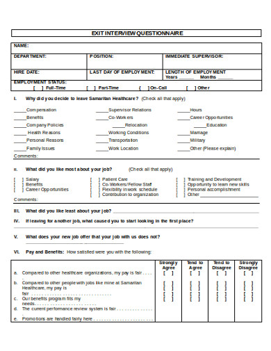 15+ Exit Interview Questionnaire Templates in PDF | Microsoft Word