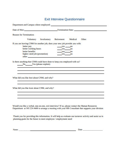 15+ Exit Interview Questionnaire Templates in PDF | Microsoft Word