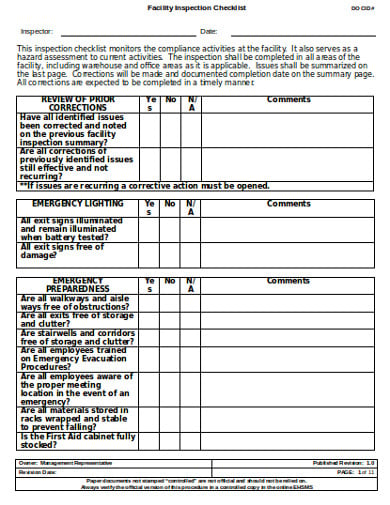 facility inspection school checklist