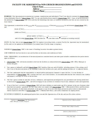 facility use agreement for non church organizations template