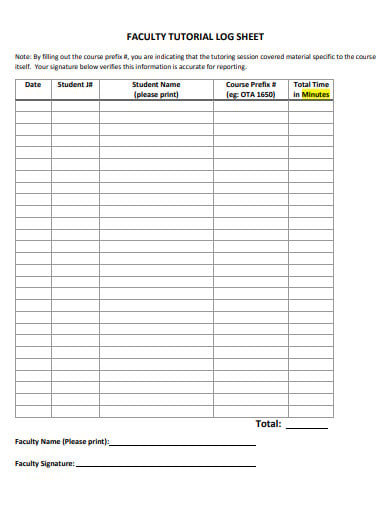 faculty tutoring log sheet template