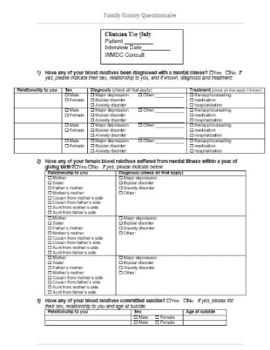 family history questionnaire example in doc