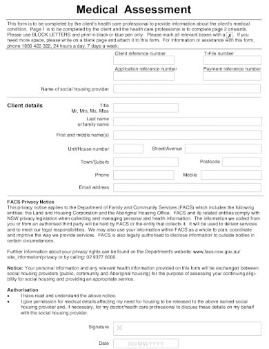 family medical assessment form template