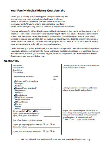 family medical history questinnaire template