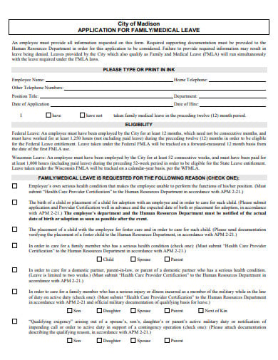 family medical leave application template