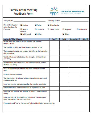 family team meeting feedback form template