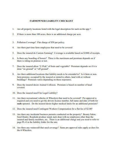 farmowner liability checklist template