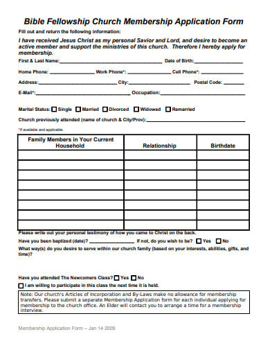fellowship church membership application form