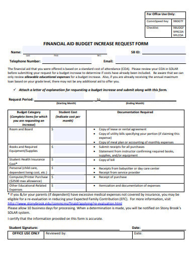 financial aid budget request form