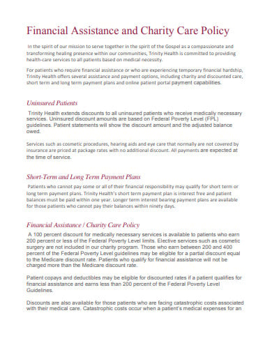 financial assistance charity care policy template