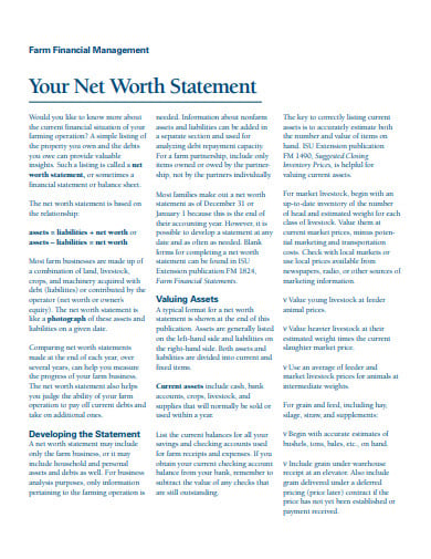 financial net worth statement template