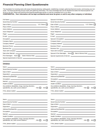 financial planning client questionnaire template