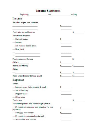financial planning income statement template