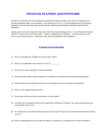 financial position planning questionnaire template