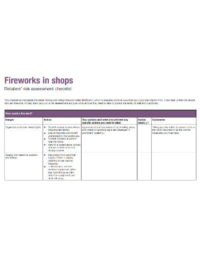 firework in shops retailer risk assessment template
