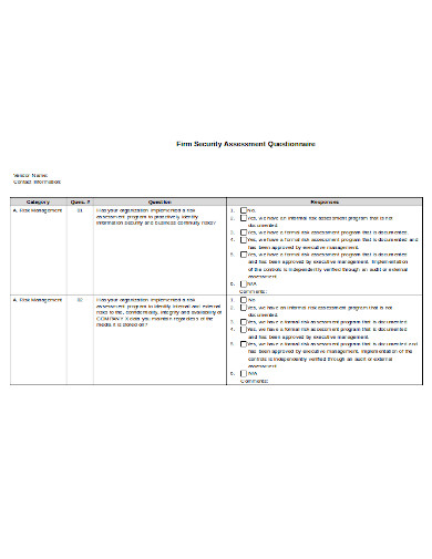 firm security assessment questionnaire template