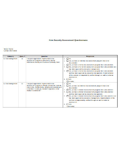 11+ Security Assessment Questionnaire Templates in MS Word | MS Excel | PDF