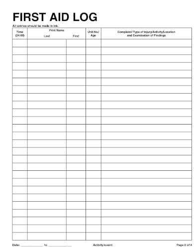 first aid log template