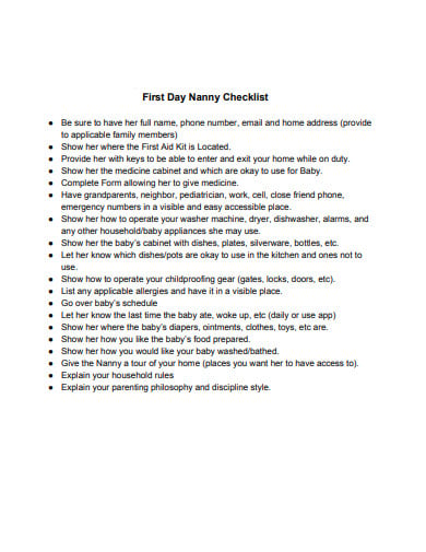 Nanny Duties Checklist Template