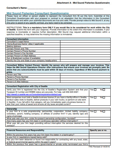 FREE 14+ Consultant Questionnaire Templates in PDF | MS Word