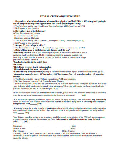 fitness screening questionnaire template