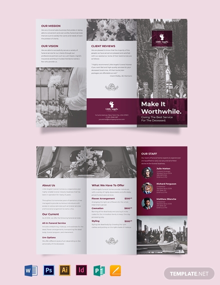 floral funeral service tri fold brochure template