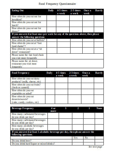 food frequency questionnaire format
