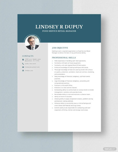 food service retail manager resume template