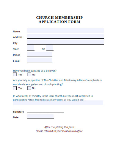 FREE 6+ Church Membership Application Form Templates in PDF | MS Word