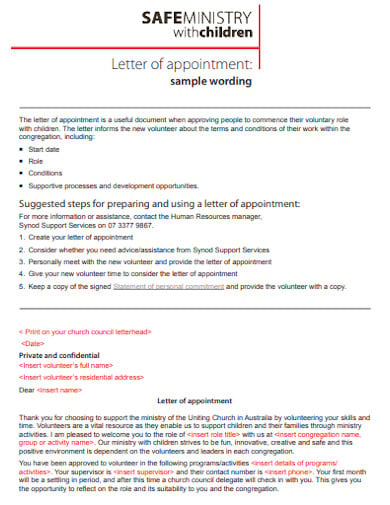 formal church staff appointment letter