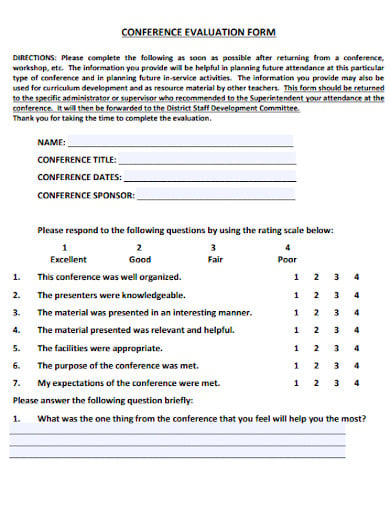 formal conference evaluation form