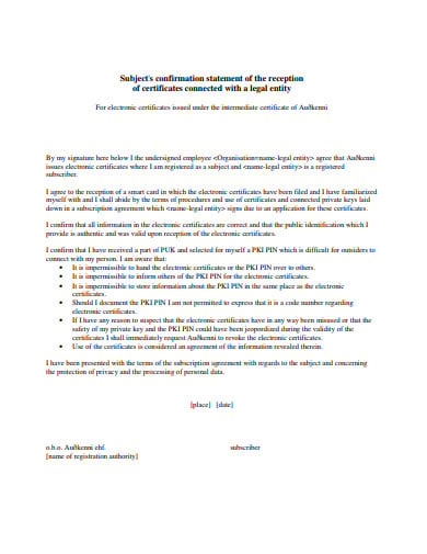 formal confirmation statement template