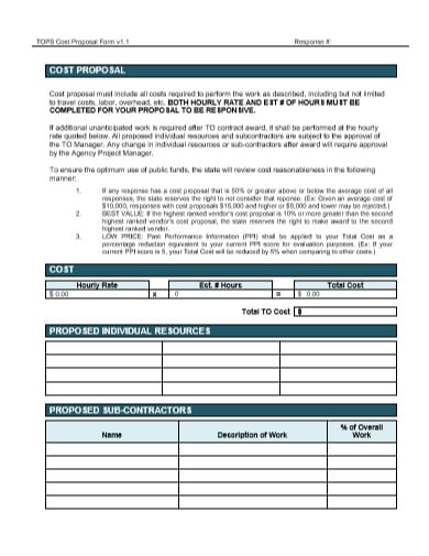 formal cost proposal template