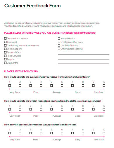 formal customer feedback form