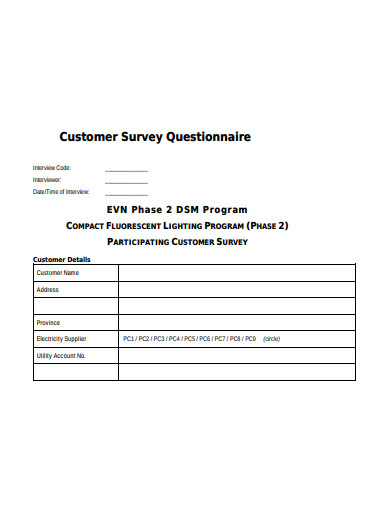 formal customer survey questionnaire