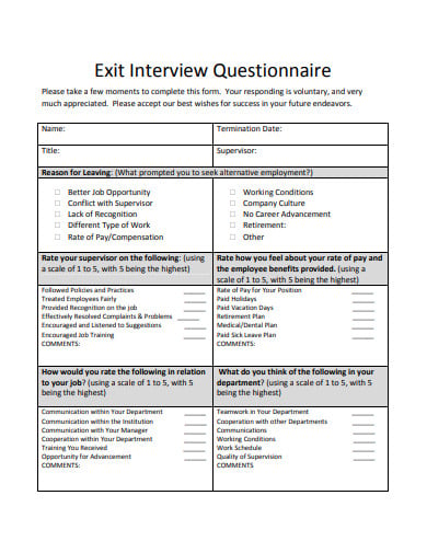 formal exit interview questionnaire